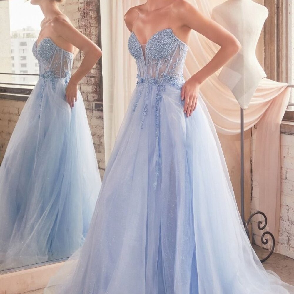 COPY - Strapless tulle ball gown. Formal prom party wedding guest dress.blue,re… - Picture 8 of 9